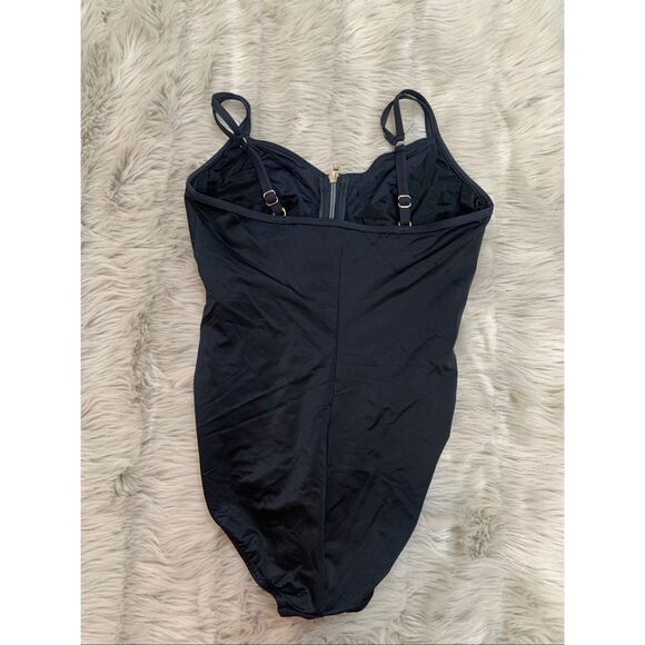 Miraclesuit  Underwire One Piece Gold Front Zip Black Swimsuit size 14 - Picture 2 of 6